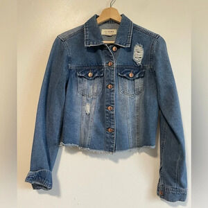 Ci Sono Distressed Freyed Hem  Denim Jacket - Size Small